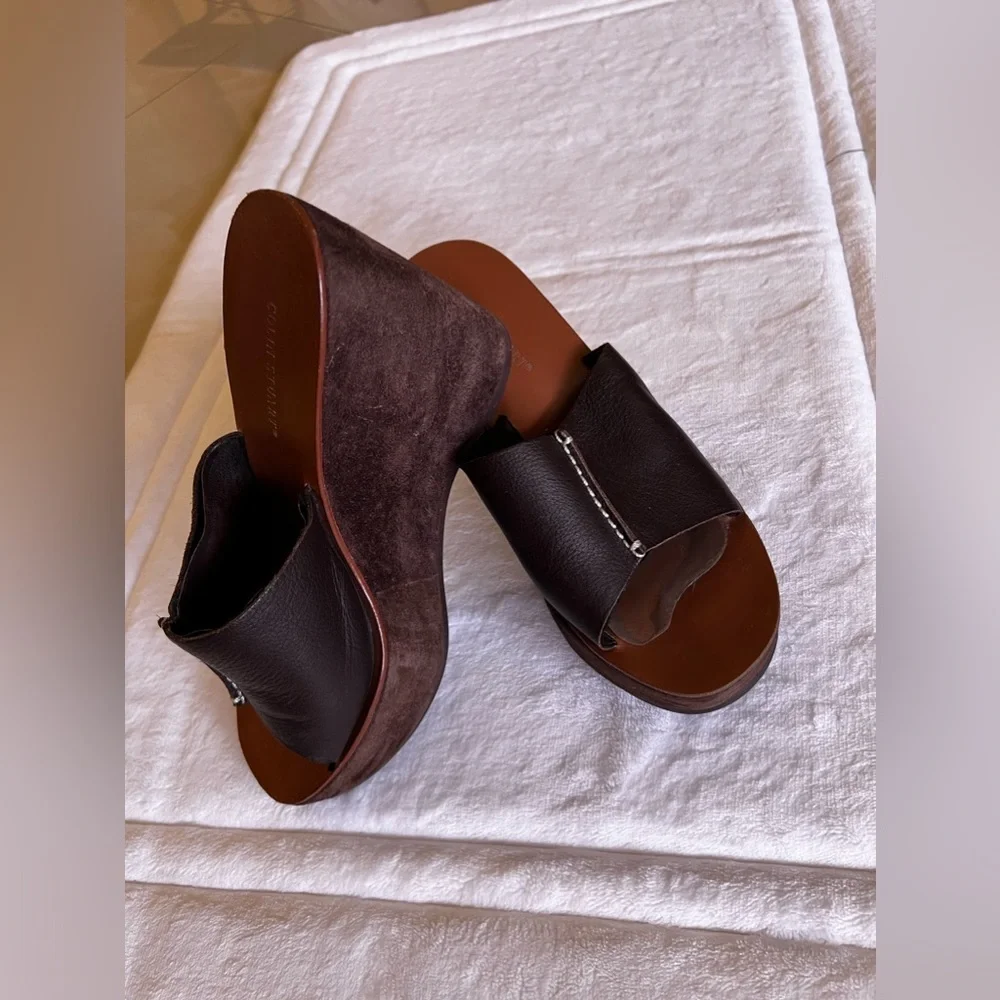 Colin Stuart Suede Mule Platform Sandals Slides Lightweight Size 8 Brown leather